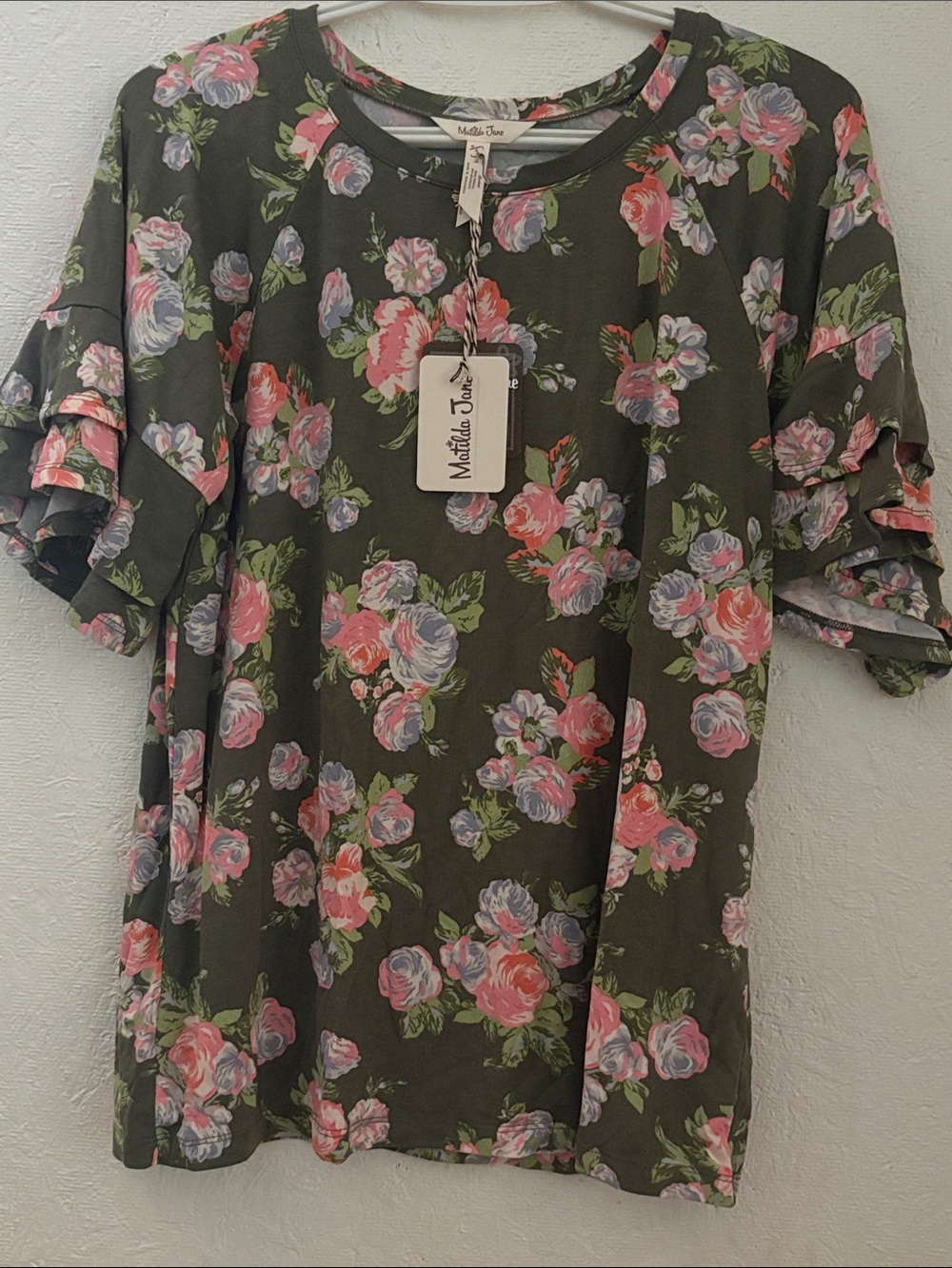 Matilda Jane Olive Floral Tee with Pink & Lavender Blooms